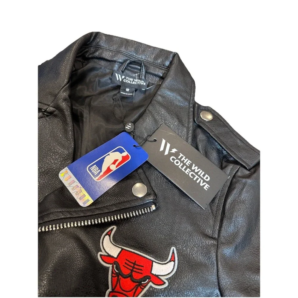 The Wild Collective NBA Chicago Bulls edgy Faux Leather Moto jacket NWT Med - Picture 5 of 14